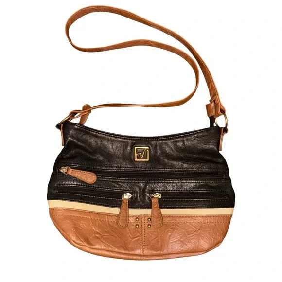 Stone Mountain Leather Hobo Handbag Black Brown & Tan - Picture 4 of 10